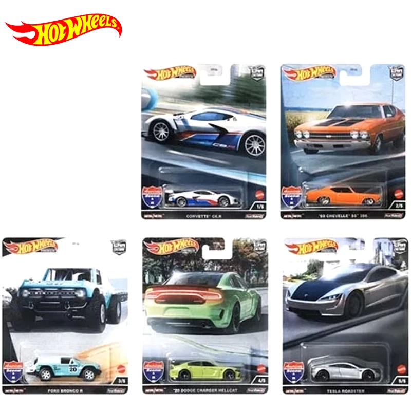 Original Hot Wheels Premium Car Culture American Scene Diecast 1/64 Voiture Corvette Ford Tesla Dodge Boy Toy Per Bambini Adulti
