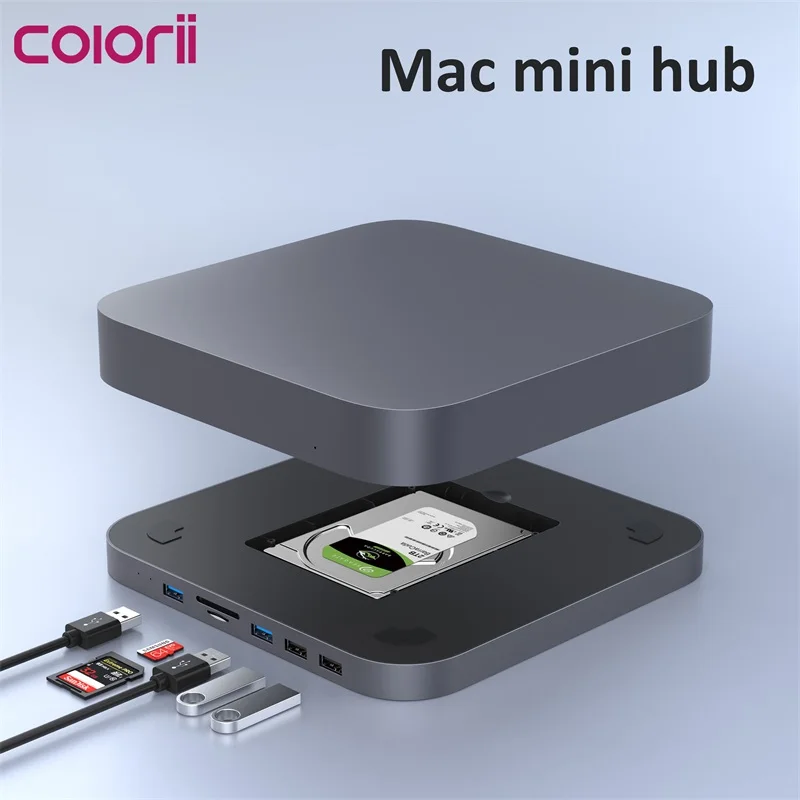 Colorii Usb C Hub Per Mac Mini M1/M2 Con Custodia Hdd 2.5 Sata Nvme M.2 Ssd Hdd Case A Usb C Gen 2 Docking Station Sd/Tf