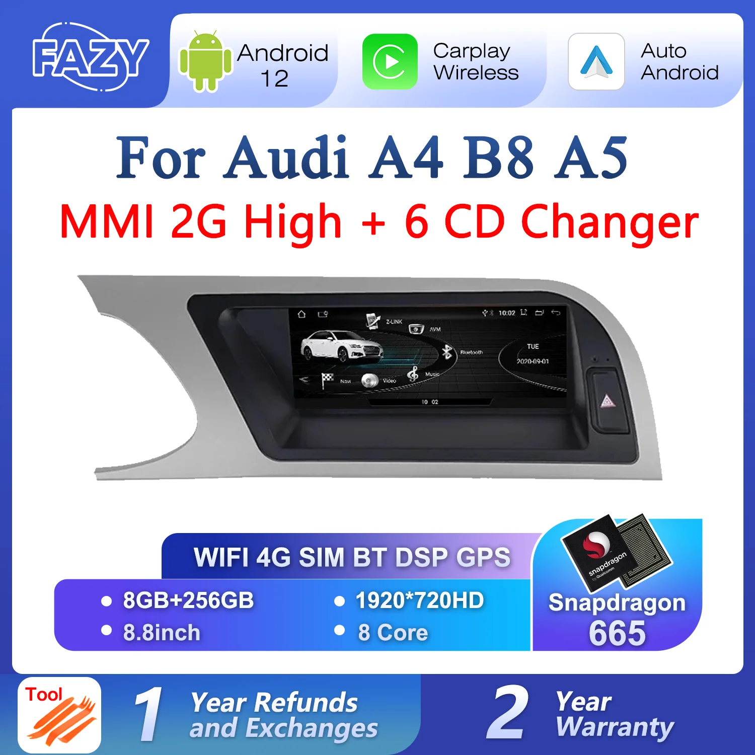 Android 12 System Car Multimedia Screen Player Per Audi A4 B8 A5 2008 2009 2010 Mmi 2G High Cd Changer Gps Navi Google Carplay