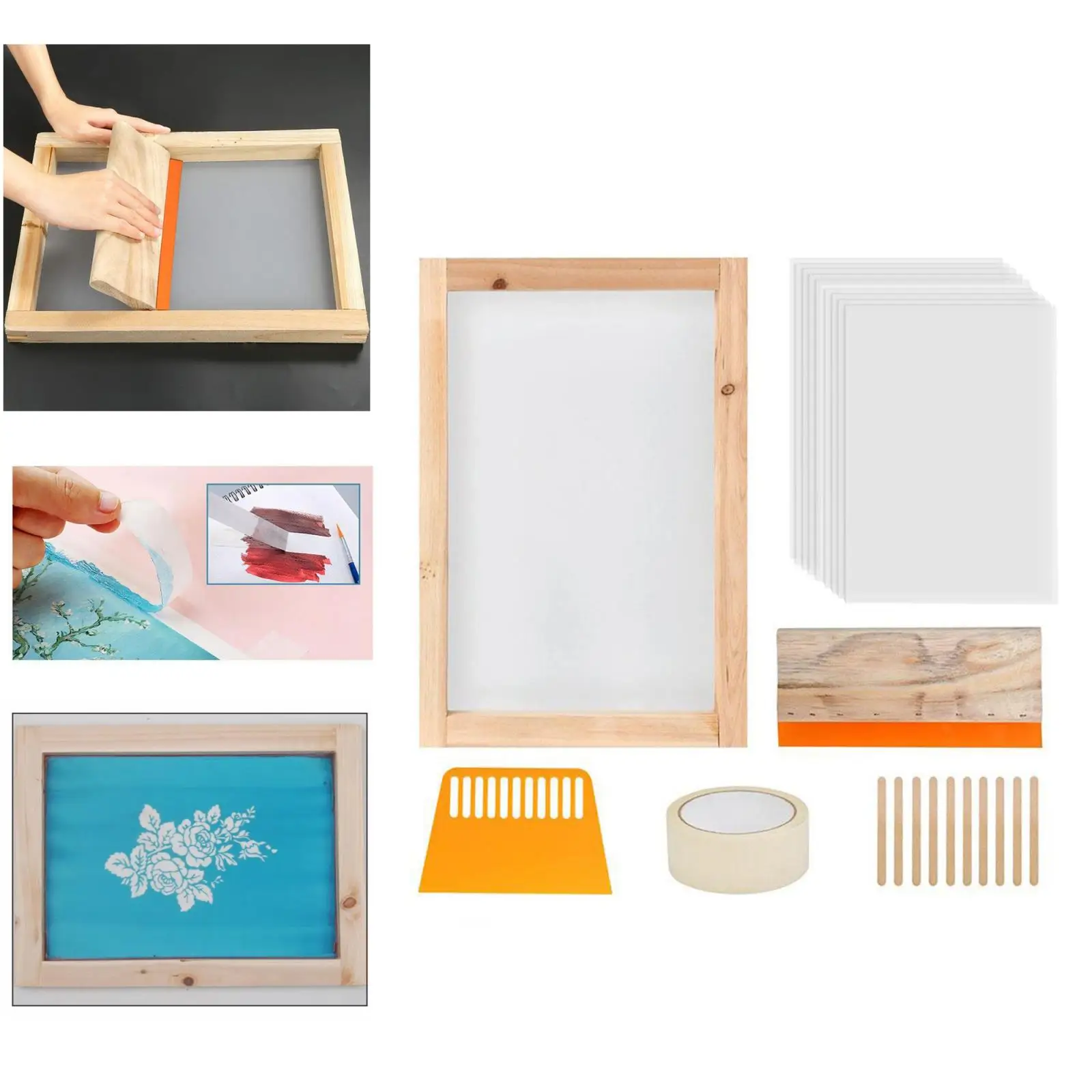 Starter Kit Per Serigrafia/Cornice Per Serigrafia In Legno/Tergivetro Per Serigrafia/Pellicola Per Trasparenza A Getto D'Inchiostro E Nastro Per Masch