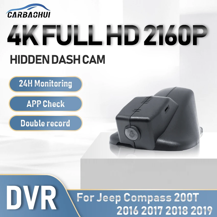 4K Car Dvr Hidden Dash Cam Camera 24H Parking Record Uhd Night Vision Driving Videoregistratore Per Jeep Compass 200T 2016-2019