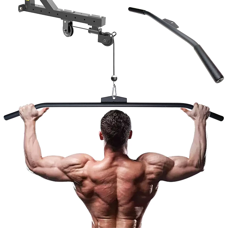 Home Gym Fitness Straight Bar Lat Pull Down Bar Cable Machine Attachments Bicep Tricep Back Straight Handle Workout Canottaggio T-Bar