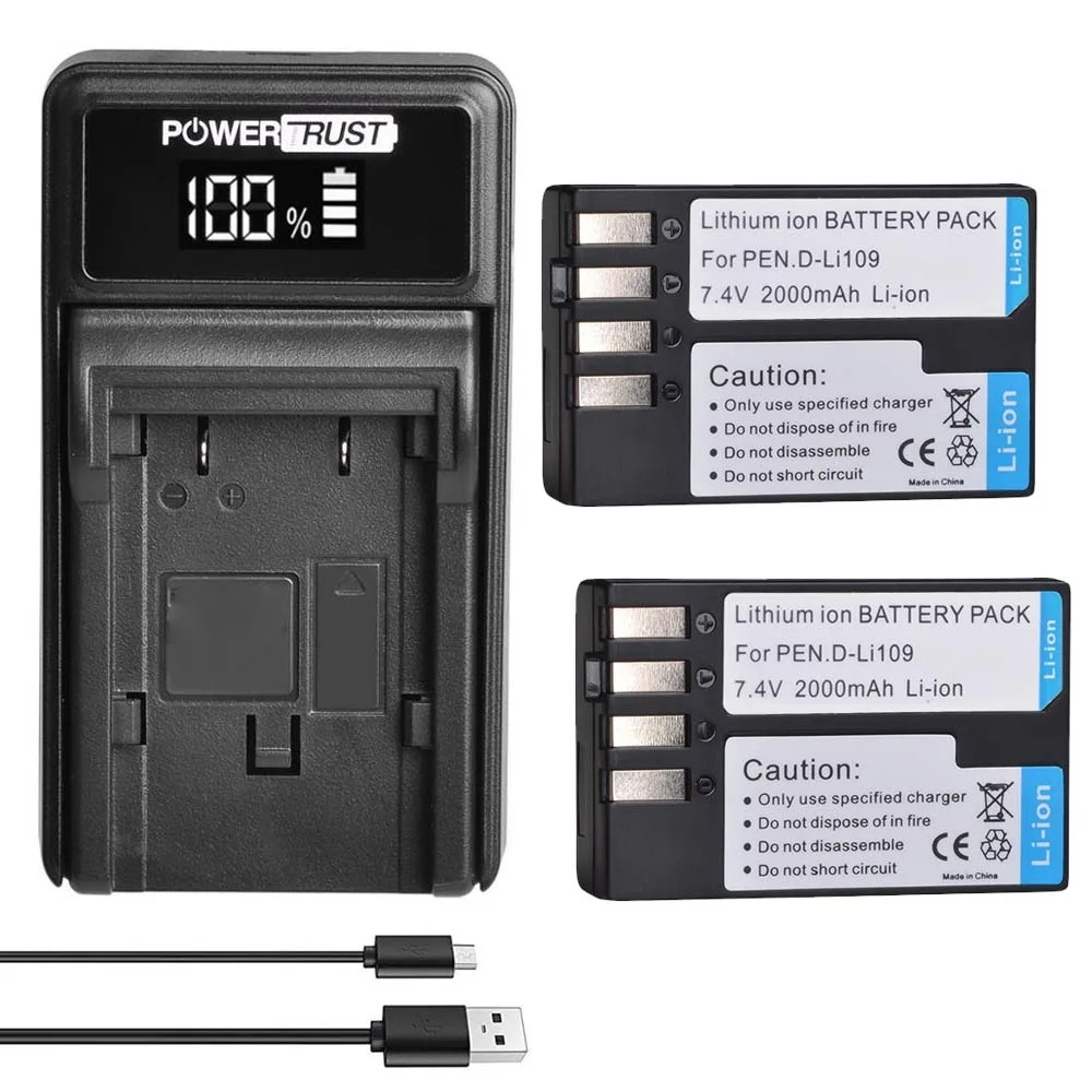 D-Li109 Batteria + Caricabatterie Per Pentax D Li109, Pentax K-R K-30 K-50 K-70 K-500 K-S1 K-S2 Kp Kr K2 K30 K50 K70 K500 Ks1 Ks2 Macchina Fotografica