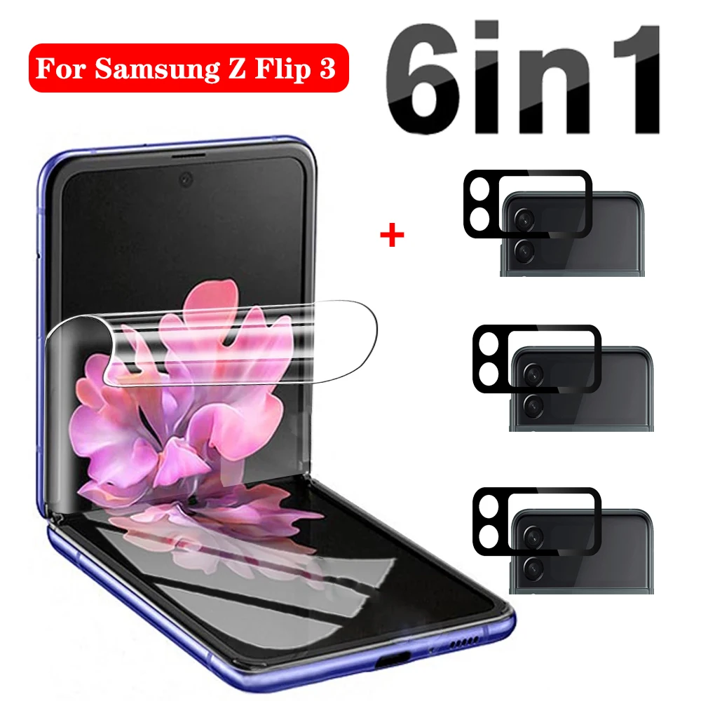Pellicola Per Lenti In Vetro Temperato Con Pellicola Frontale In Tpu Morbido 6 In 1 Per Samsung Galaxy Z Flip 3 Proteggi Schermo Per Samsung Z Flip 3