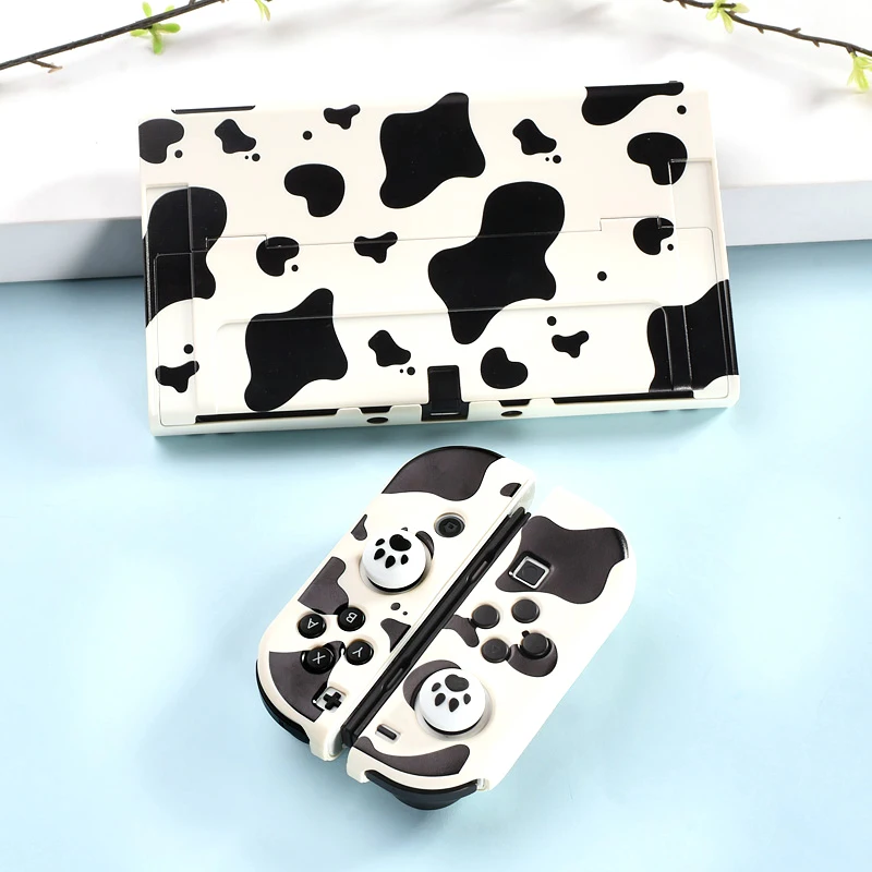 Per Nintendo Switch Custodia Da Gioco Oled Black White Cow Grain Console Custodia Protettiva Rigida Per Pc Shell Cover Per Switch Accessori Oled