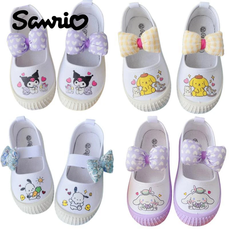 Sanios Kuromi Cinnamoroll My Melody Pompon Purins Cartoon Cute Children \'S Canvas Shoes Kindergarten Kids Indoor White Shoes