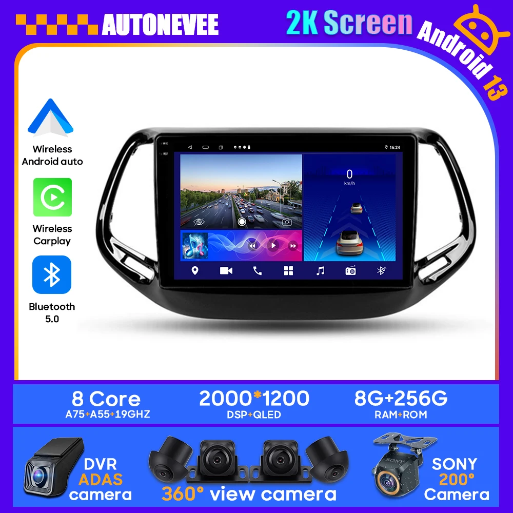 Android13 Per Jeep Compass 2 Mp 2016 - 2018 Car Stereo Unit Multimedia Radio Video Player Gps Wireless Carplay Android Auto 4G