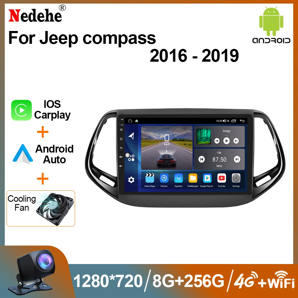 2 Din Autoradio Stereo Android Carplay Per Jeep Compass 2016 - 2019 Lettore Multimediale 2 Din Autoradio Audio Navigazione Gps Wifi