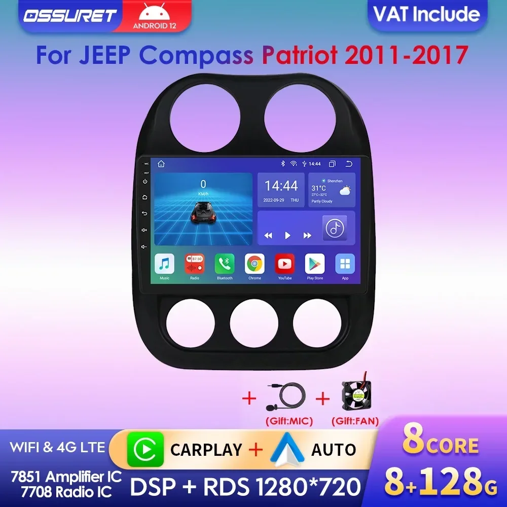 10.1 "Android Auto Wireless Carplay Autoradio Per Jeep Compass Patriot 2011-2017 Lettore Multimediale 2Din Stereo Gps Autoradio Rds