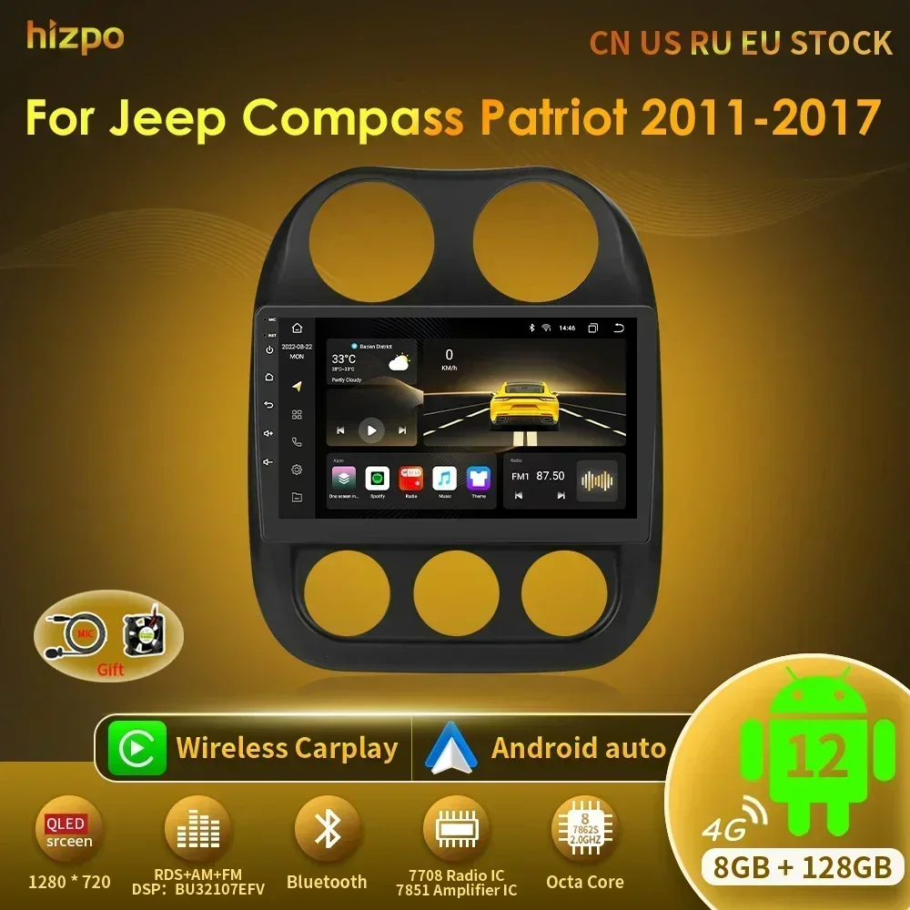 Hizpo Octa Core 7862 Autoradio Autoradio Per Jeep Compass Patriot 2011-2017 Stereo 2Din Lettore Multimediale Navigazione Gps Carplay