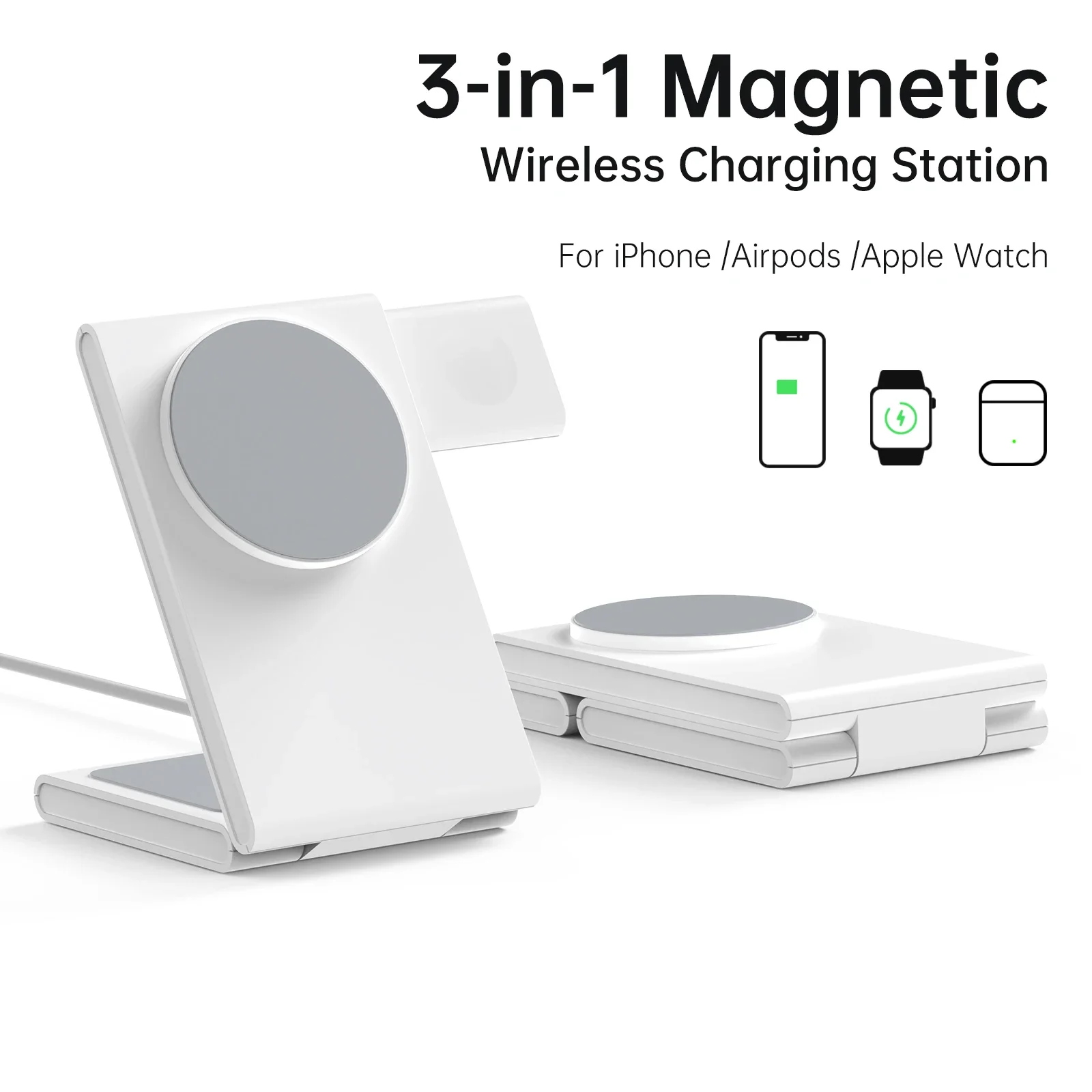 Caricabatterie Wireless Pieghevole Magnetico 3 In 1 Per Iphone 15 14 13 Supporto Magsafe Charger Stand Dock Per Apple Airpods Watch Se 9/8/7