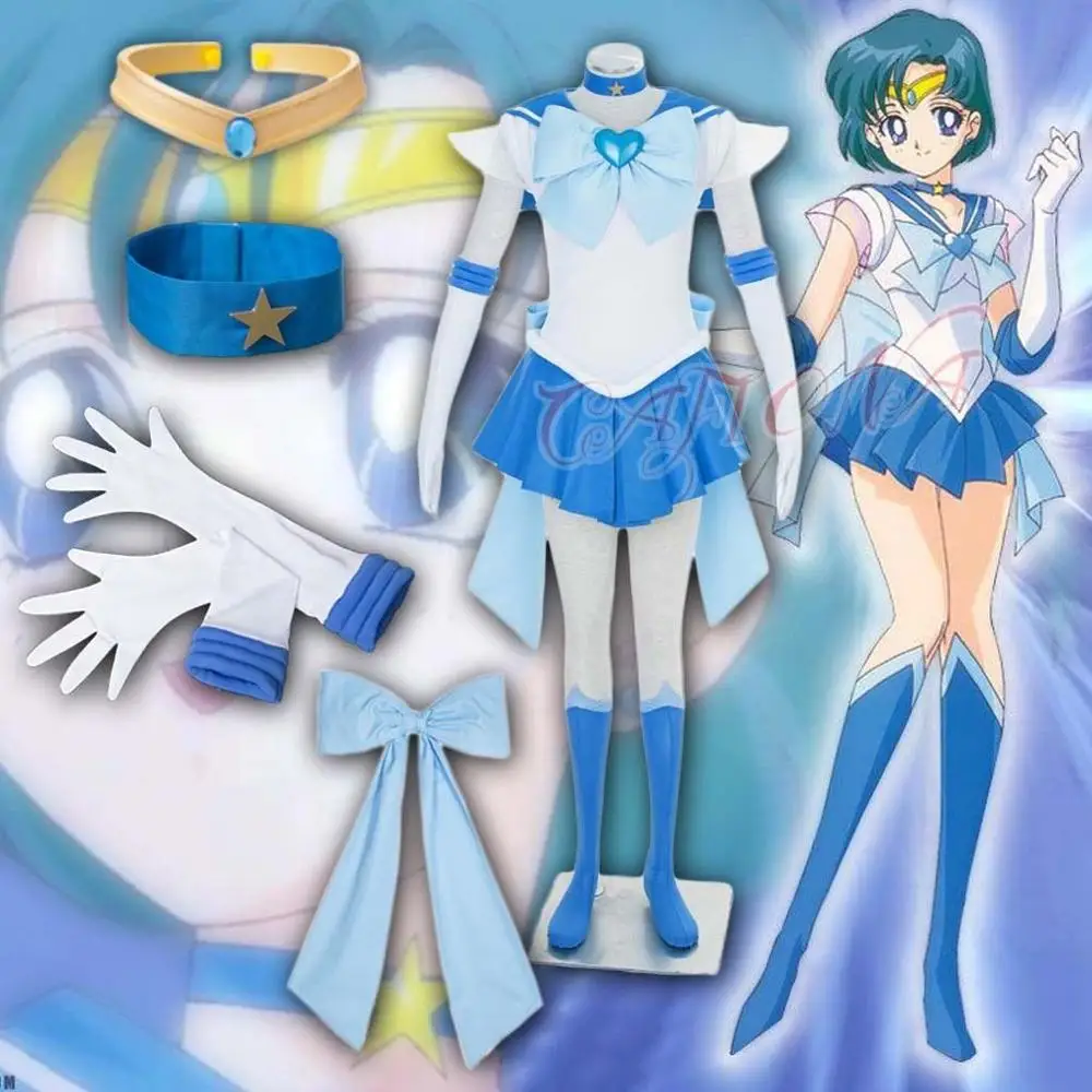 Cafional Anime Sailor Gilrs Ami Mizuno Sailor Mercury Costume Cosplay Lovely Girls Dress Set Donna Costumi Di Halloween Pluse Size