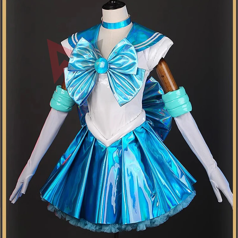 Nuovo Anime Mizuno Ami Sailor Mercury Costume Cosplay Gonna In Pelle Tuta Guanti Collana Set Su Misura