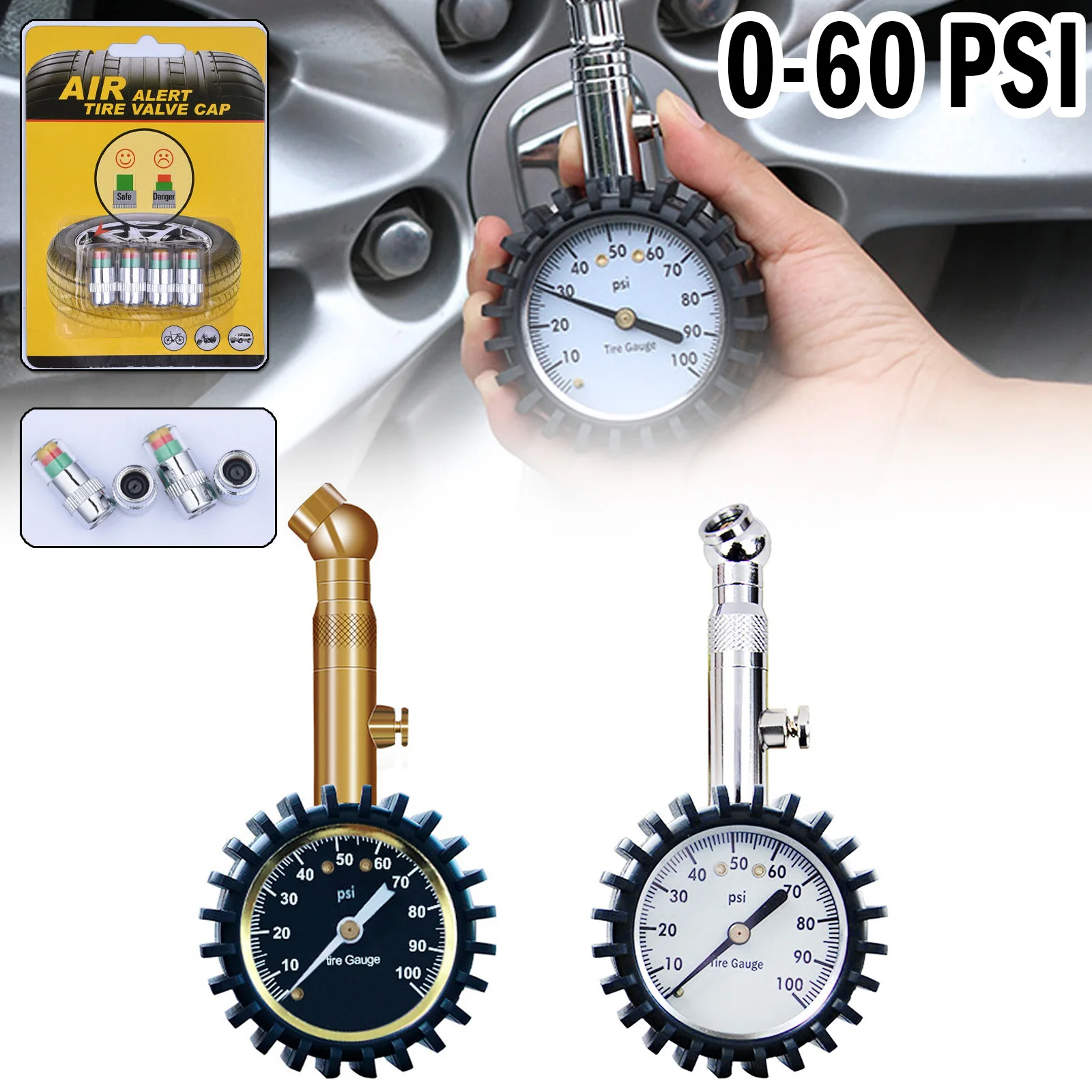 Manometro Per Pneumatici Per Impieghi Gravosi 0-60 Psi-Per Auto Suv Truck Motorhome Motorhome- Air Vacuum Tire Pressure Cap Valve Monitor