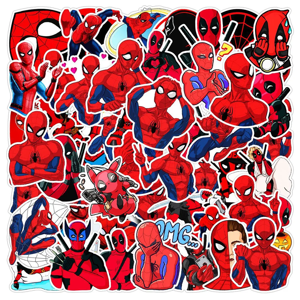 10/30/50Pcs Disney Marvel Deadpool Spider-Man Stickers The Avengers Decalcomanie Da Supereroe Fai Da Te Laptop Car Phone Cool Stickers For Kids
