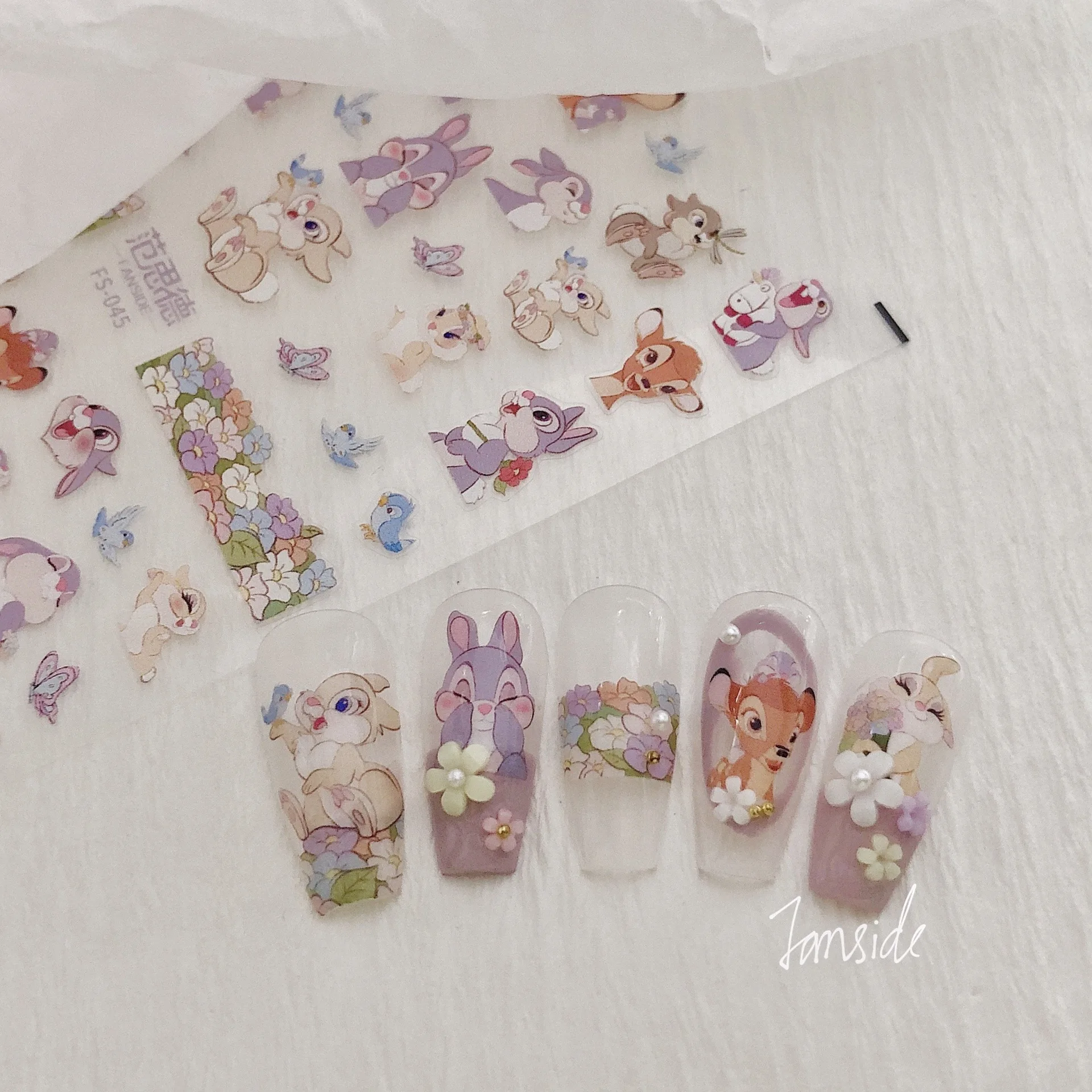 Cartoon Rabbit Deer Nail Stickers Bambi Grace Nail Art Colore Chiaro Cute Bunny Flowers Accessori Per Unghie Forniture Per Unghie In Rilievo