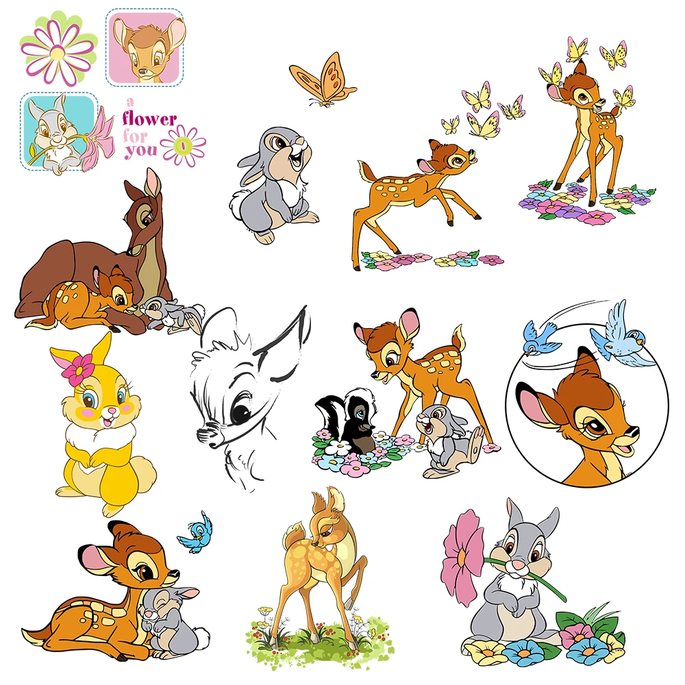 New Cartoon Bambi Iron-On Transfers For Clothing Animal Deer Iron On Patch Per Donne/Bambini T-Shirt Fai Da Te Toppe A Trasferimento Termico