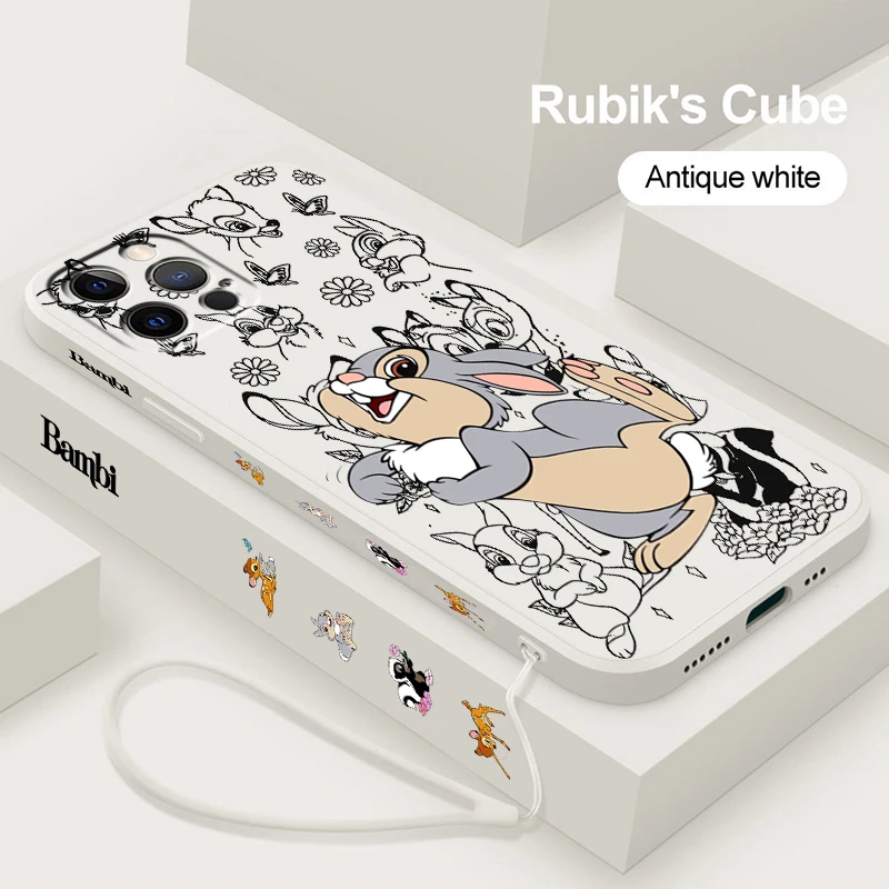 Bambi Thumper Disney Per Apple Iphone 15 14 13 12 11 Xs Xr X 8 7 Se Pro Ultra Max Plus Mini Custodia Per Telefono Con Corda Sinistra Liquida