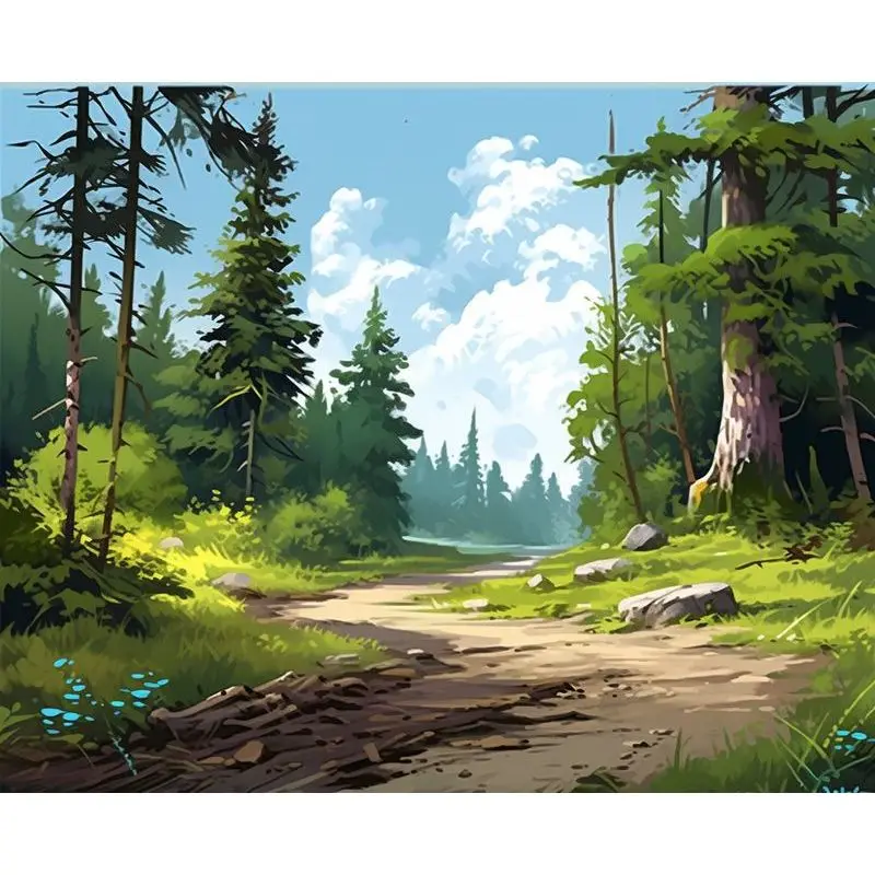 Gatyztory Pittura Moderna Con I Numeri Disegno Della Foresta Con I Numeri Kill Time Kit Di Pittura Fatta A Mano Decorazioni Per La Casa Regali Di Paes
