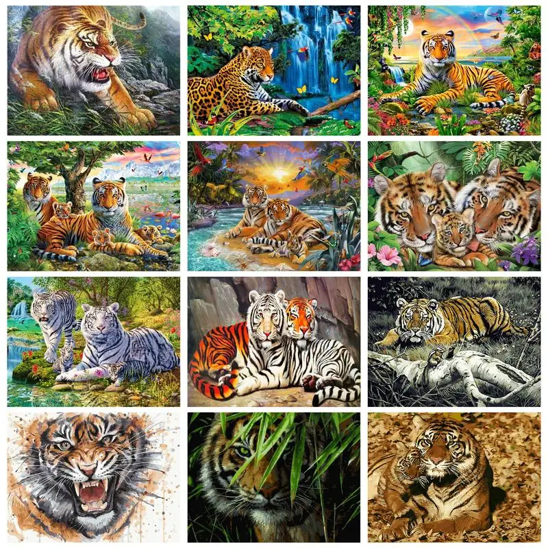 Ruopoty Modern Painting By Numbers Paint Kit Tigers For Adults Drawing By Numbers Home Decor Regalo Fai Da Te Kill Time Artwork Frame