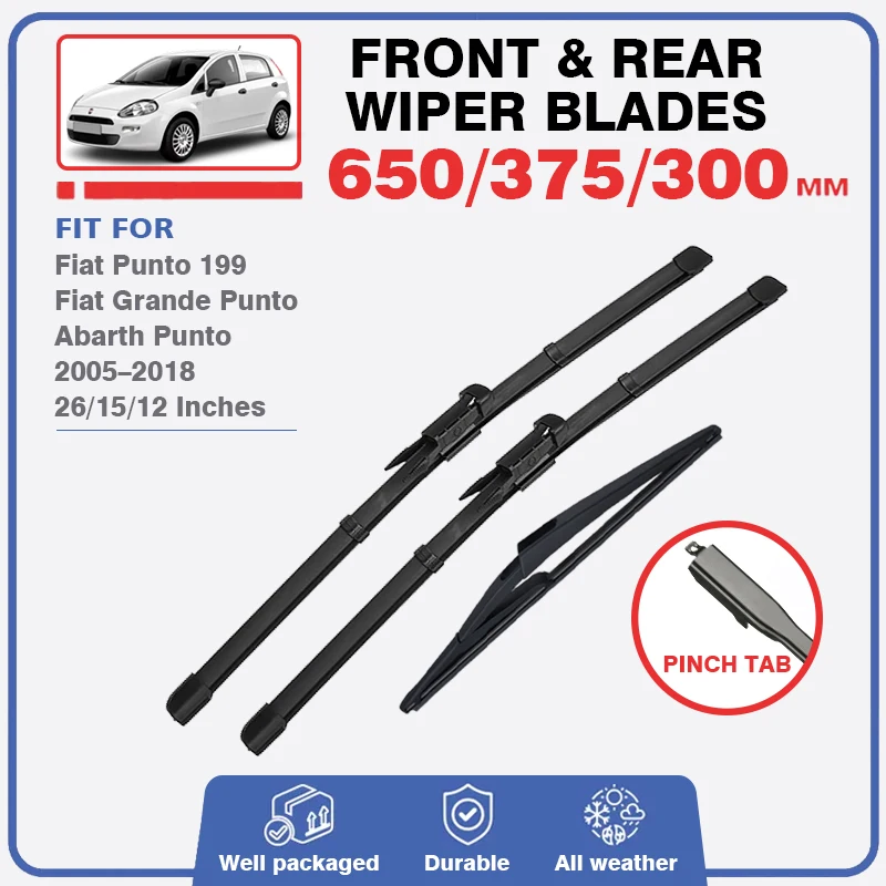 Set Spazzole Tergicristallo Anteriore Posteriore Per Abarth Fiat Punto 199 Grande Punto 2005 - 2018 Spazzole Parabrezza Parabrezza 2010 2011