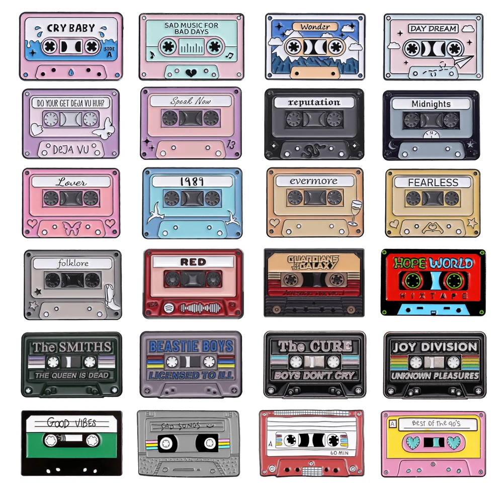 Nastro Musicale Creativo Spilla In Metallo Cry Baby Daydream Midnights Hope World Rainbow Vibes 1989 Vintage Tape Badge Punk Pins Jewelry