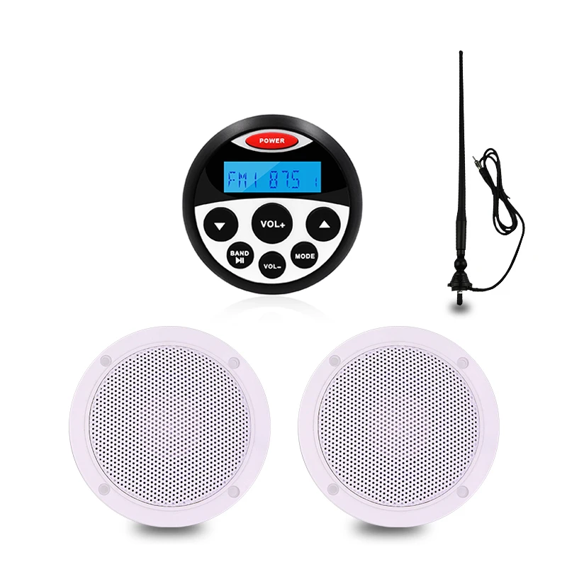 Marine Stereo Radio Audio Bluetooth Mp3 Player + 4 Pollici Impermeabile Marine Altoparlante + Antenna Fm Per Utv Atv Yacht Moto Golf Cart