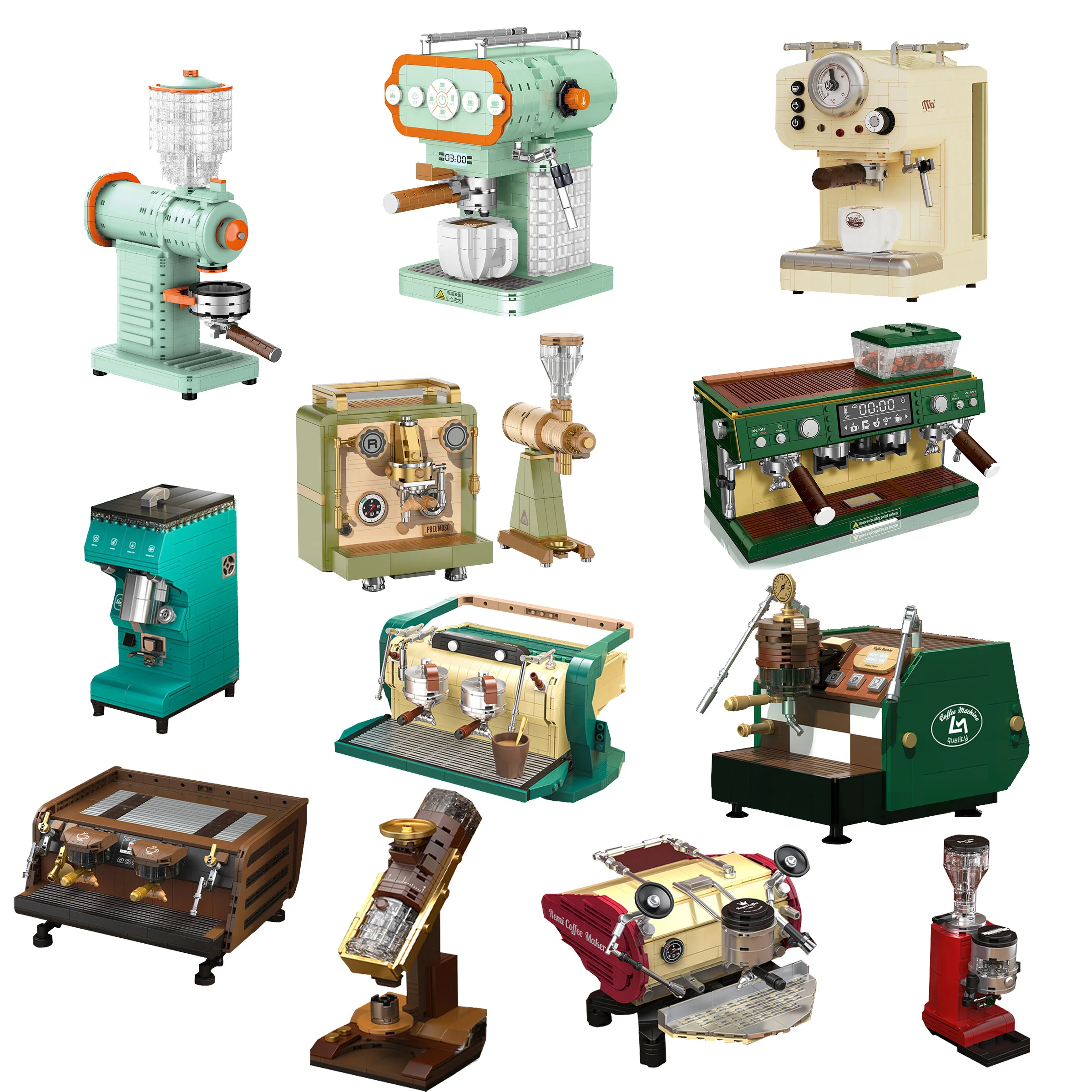 Classic Creative Coffee Machine Building Blocks Mocha Pot Mini Bricks Streetview Train Coffee Shop Model Toys For Adult Friends