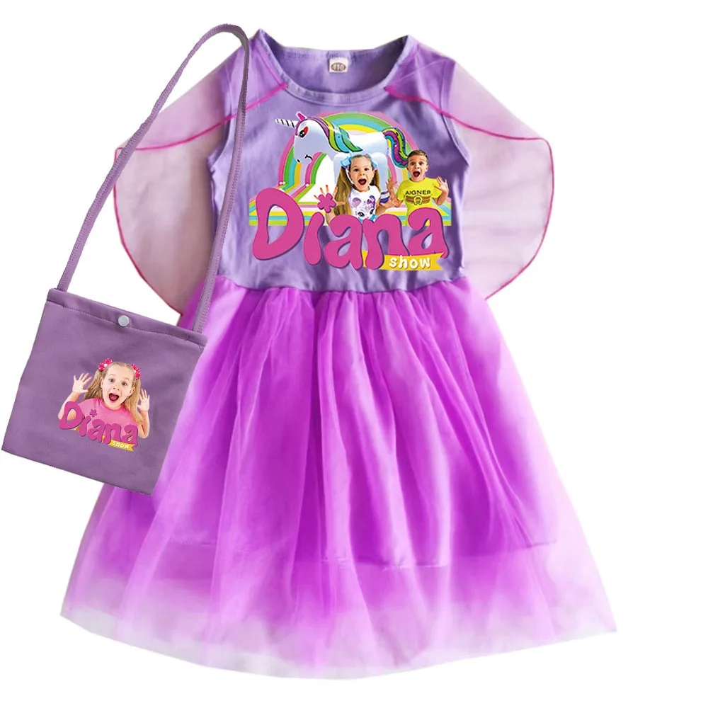 Bambini Diana E Roma Show Print Summer Dress Abbigliamento Moda Per Bambini Neonate Fly Sleeve Dress & Bag Costume Cosplay Di Halloween