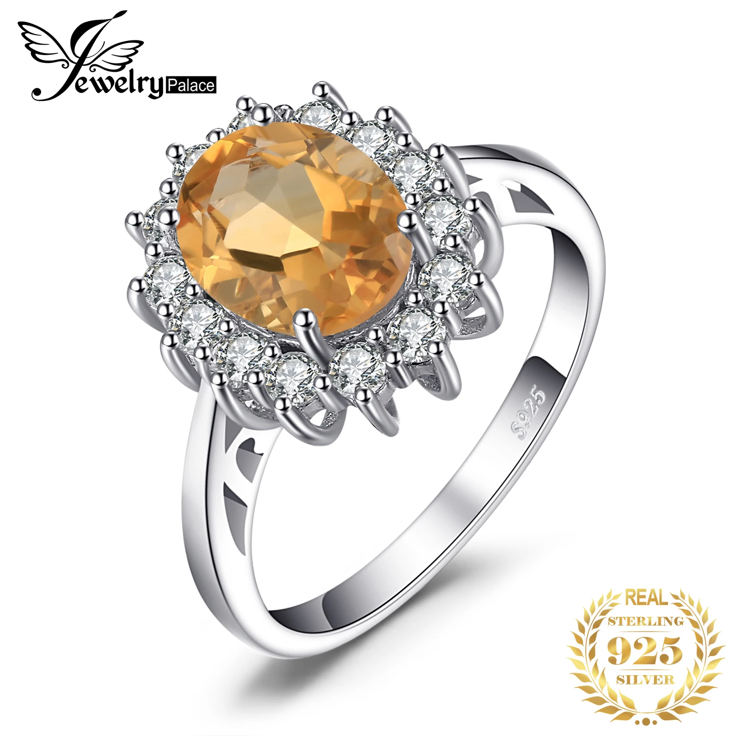 Jewelrypalace 1.8Ct Princess Diana Natural Citrino 925 Sterling Halo Ring Per Donna Matrimonio Fidanzamento Gioielli Regalo Fine