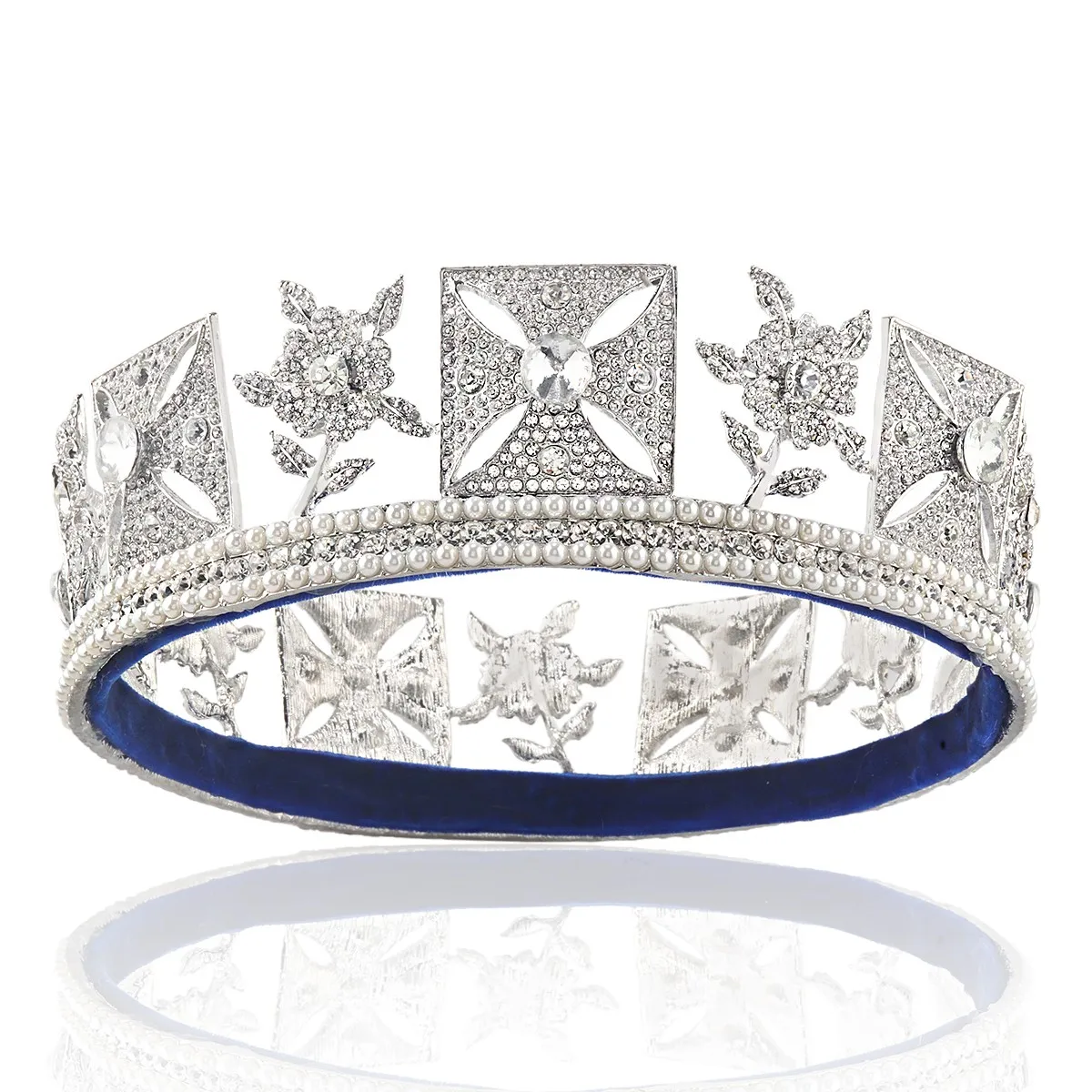 Luxury Baroque Royal Queen Diana Crowns Women Round Big Diaras Pearls Crown Strass Pageant Diadem Costume Accessori Per Capelli