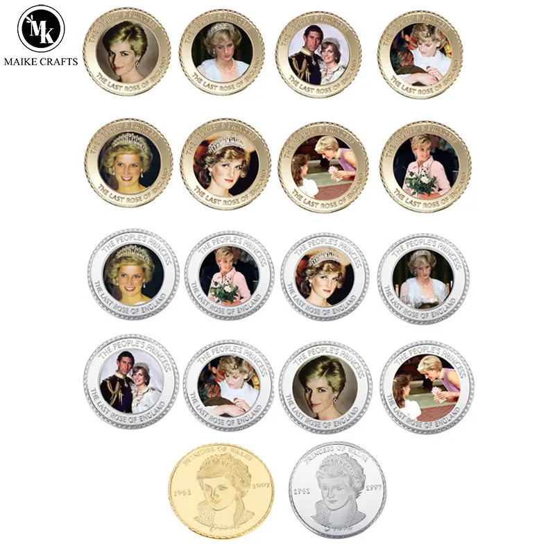 16 Pz/Set Principessa Diana Moneta D'Oro Scatola Di Legno Set Gran Bretagna Ultima Rosa Moneta Commemorativa Collezione Di Monete Decorative Regalo