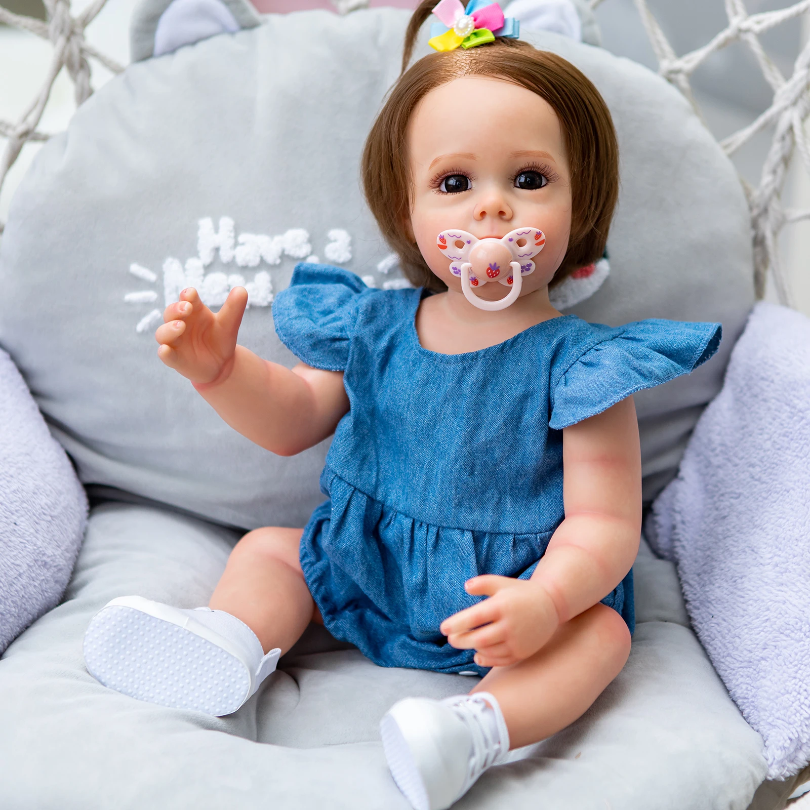 55Cm Bebe Doll Reborn Toddler Girl Kt Con Capelli Castani Coccole Bambola Per Bambina Full Body Silicone Impermeabile Bebe Doll Toy