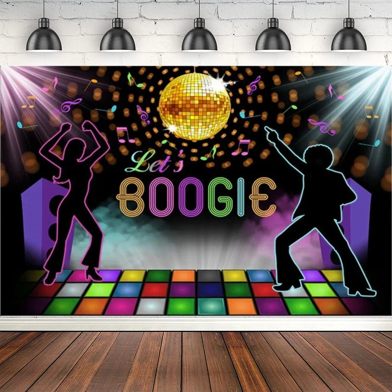 Let'S Boogie Party Decoration Photography Fondale Anni '70 Rainbow Disco Ball Boogie Fever Birthday Poster Background Banner