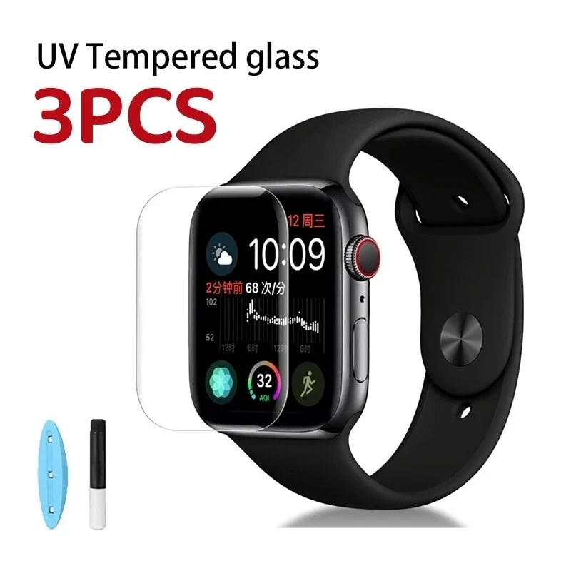 Pellicola Salvaschermo In Vetro Temperato Con Colla Liquida Uv Per Apple Watch Series 8 9 4 5 6 Se 7 Film Iwatch 38 42 40 44 41 45 Mm 45 Mm 44Mm