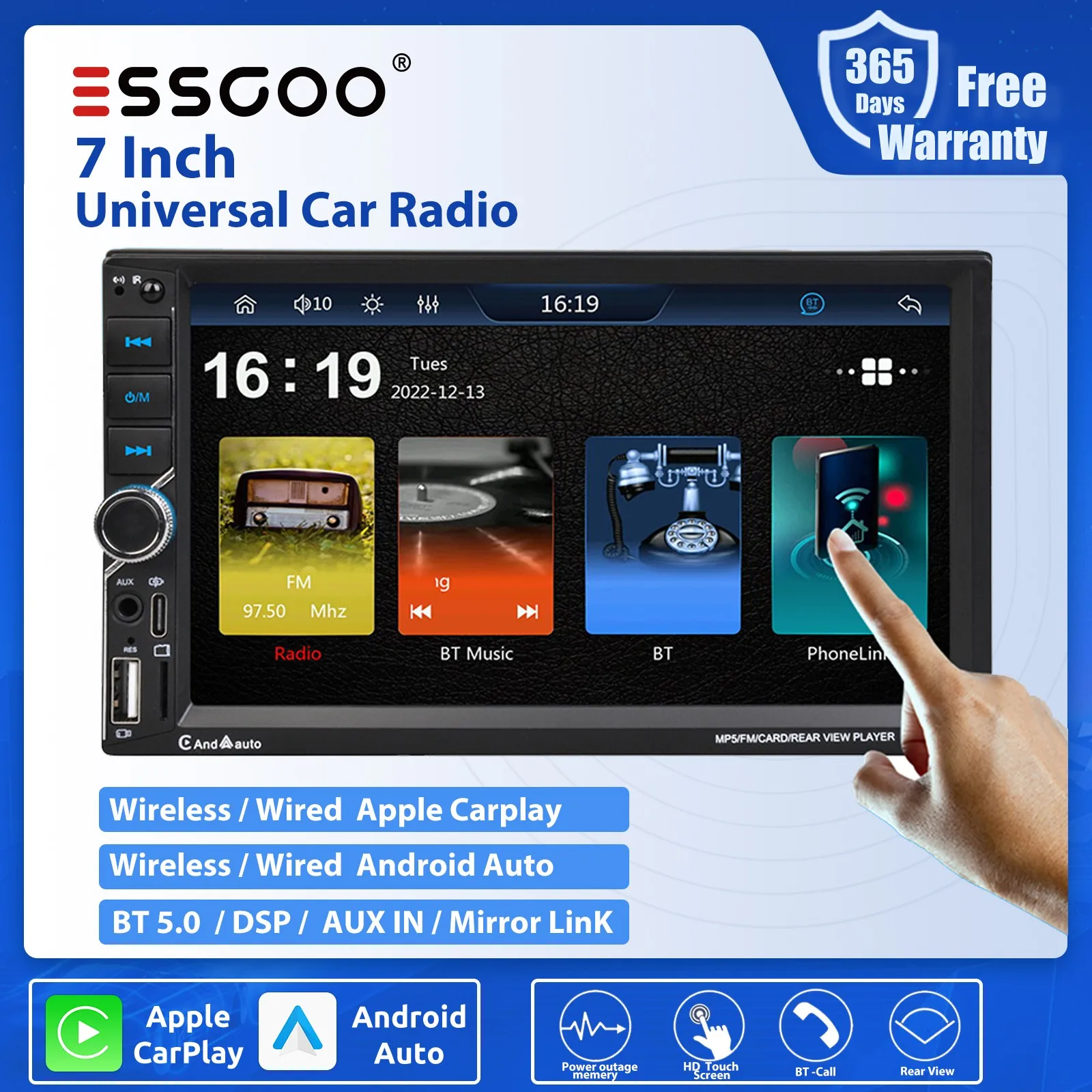 Essgoo 7 Pollici Wireless Apple Carplay 2 Din Autoradio Carplay E Android Auto Video Player Mirrorlink Dsp Aux Fm Autoradio
