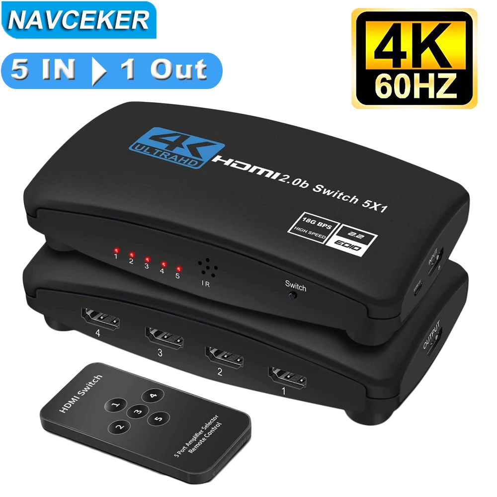 2024 Best 4K Hdmi Switch 2.0 Dolby Vision Hdr Hdmi Switch 4K 60Hz Hdmi 2.0 Switch Remote Ir Uhd 5 Porte Hdmi Switch Switcher