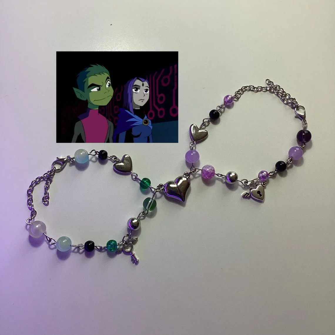 Beast Boy And Raven Teen Titans Matching Beaded Bracelet, Dc Comics Matching Beaded Coppia Bracciali, Y2K Estetica, Magnetic Br