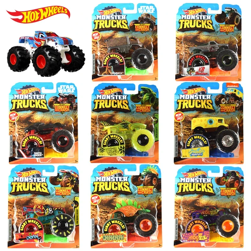 Original Hot Wheels Car Moster Trucks Diecast 1/64 Dinosaur Beast Giant Wheels Metal Car Model Crash Racing Vehicle Ragazzi Toys