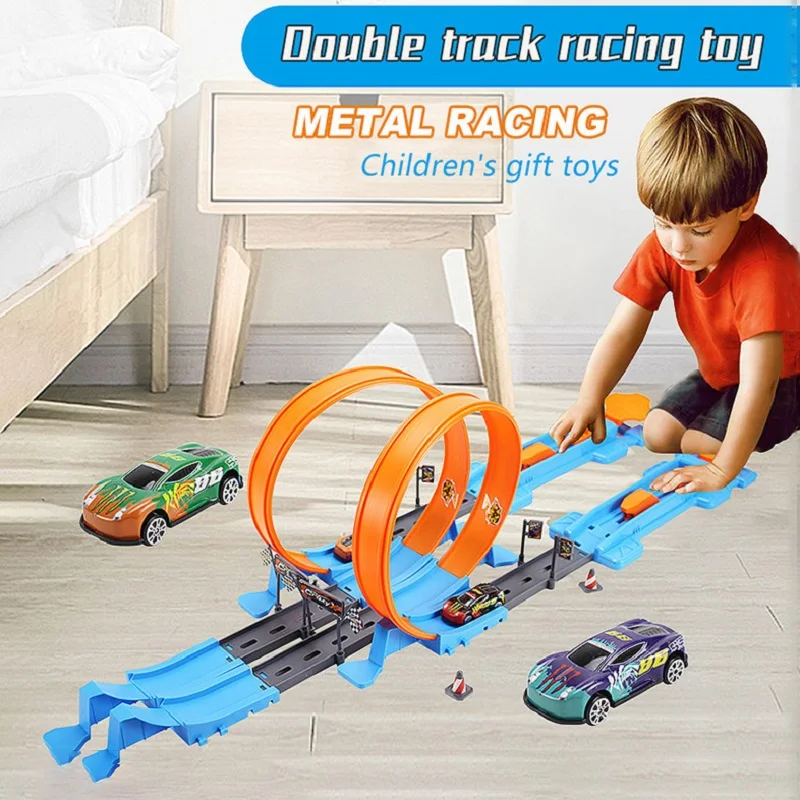 Hot Stunt Speed Double Car Wheels Model Racing Track Kit Di Binari Assemblati Fai Da Te Catapulta Rail Car Racing Boy Toys For Children Gift
