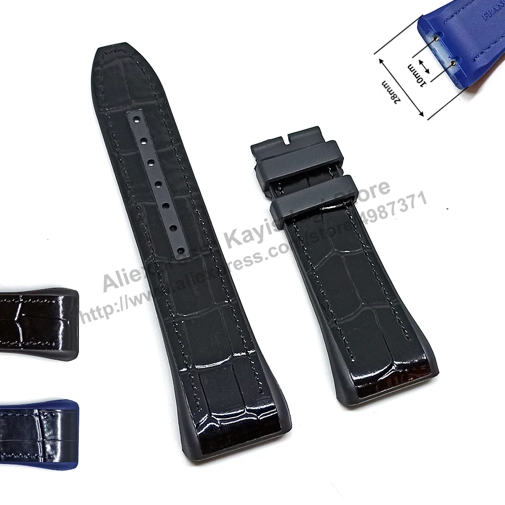 Cinturino In Vera Pelle Nera Da 28Mm Su Cinturino In Silicone Nero E Blu Navy Compatibile Per Frank Muller V45