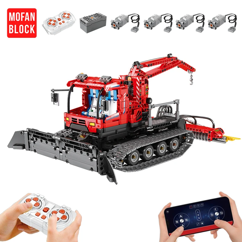 City Winter Remote Control Snow Groomer Building Blocks Moc Electric Rc Car Construction Technical Vehicle Bricks Giocattoli Per Bambini Ragazzi