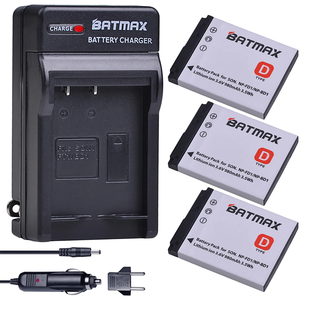 Batmax 3 Pz Np-Fd1 Np-Bd1 Np Bd1 Fd1 Battery + Charger Kit Per Sony Dsc T300 Tx1 T900 T700 T500 T200 T77 T900 T90 T70 T2 G3 S930