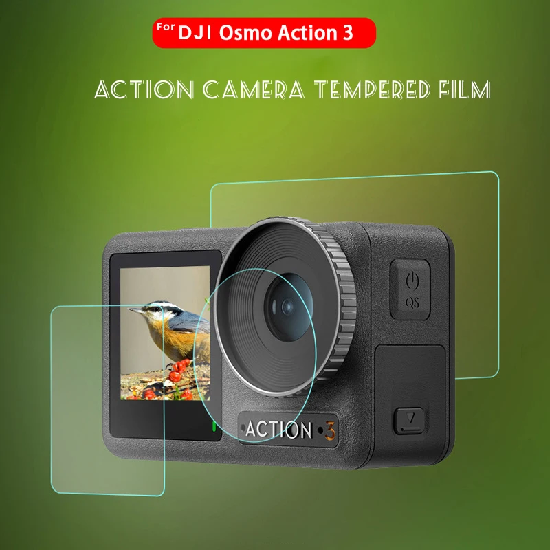 3 Pz/Set Per Dji Osmo Action 3 Pellicola Temperata Dji Osmo Action 2 Display Dell'Obiettivo Della Fotocamera Pellicola Temperata Arc Edge