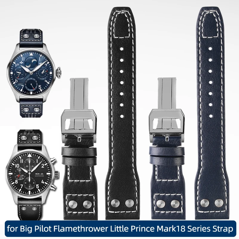 21Mm 22Mm Per Iwc Cinturino In Vera Pelle Big Pilot Lanciafiamme Little Prince Mark18 Series Strap Willow Nail Bracciale Uomo