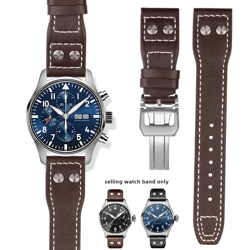 21Mm 22Mm Per Iwc Cinturino In Vera Pelle Big Pilot Lanciafiamme Little Prince Mark18 Series Strap Willow Nail Bracciale Uomo