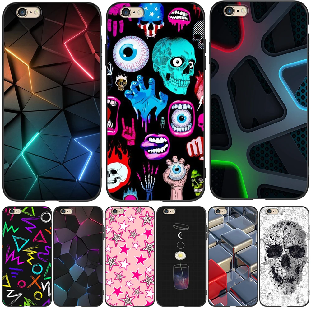 For Iphone 5S 5 S Se 2016 4.0" Case Phone Cover On Apple Iphone 6S 6 S Plus Funda Bumper Black Tpu Case Abstract