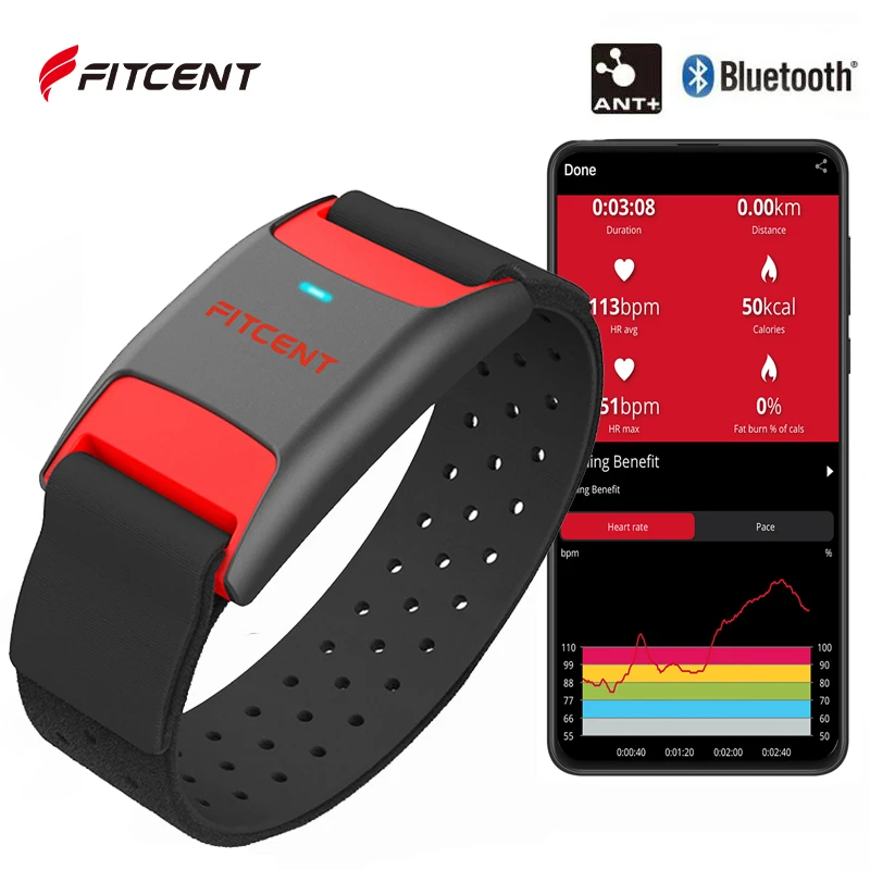 Fitcent Armband Cardiofrequenzimetro Ant + Bluetooth5.0 Sensore Ottico Ricaricabile Hr Per Polar Wahoo Garmin Bike Computer Peloton