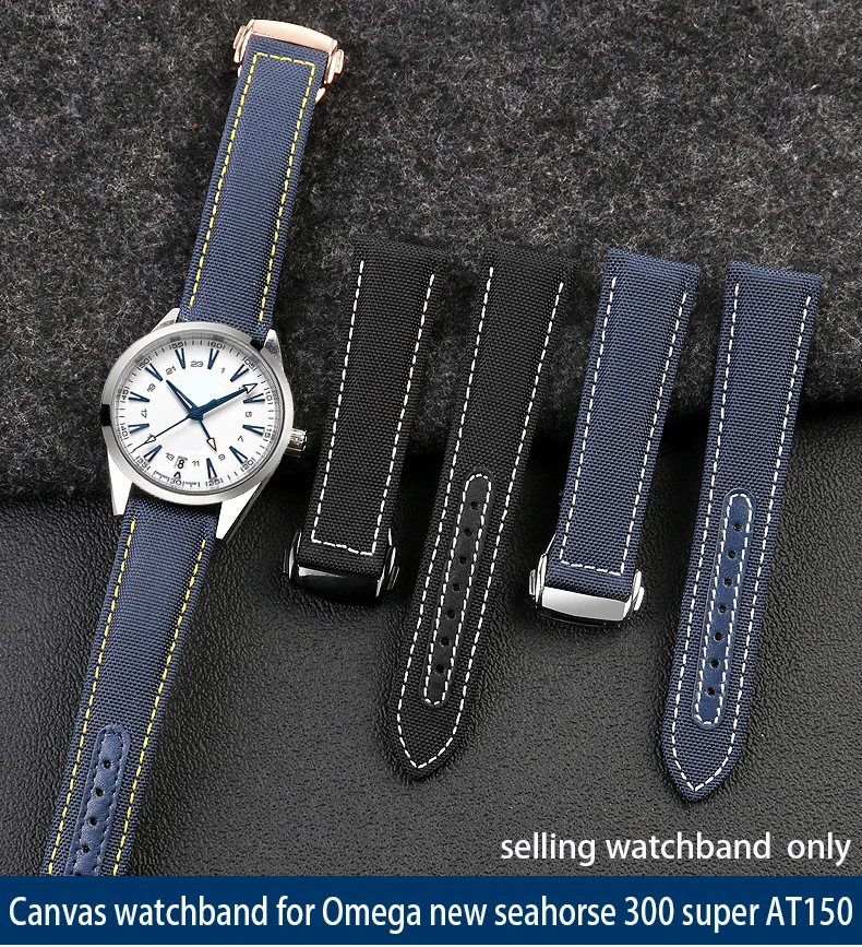 Cinturino Per Orologio In Nylon Intrecciato 19Mm 20Mm Cinturino Per Orologio Con Fibbia Deployante Blu Nero Per Bracciale Omega At150 Seamaster 300 Aq