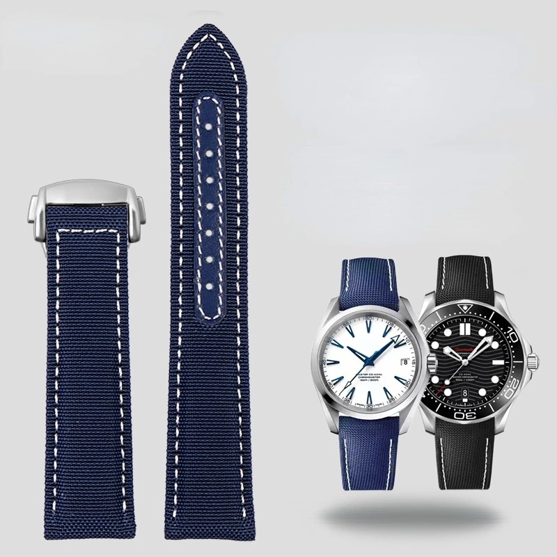 Cinturino In Pelle Di Nylon Blu Per Omega New Seamaster 300 Super Master At150 Tessuto In Pelle Aqua Terra Cinturino Da Uomo 19Mm 20Mm
